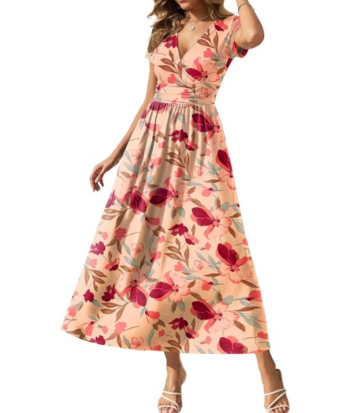 Gracyoga Women's Summer Dresses 2025 Short Sleeve Maxi Dress Casual V Neck Flowy Sundress with Pockets