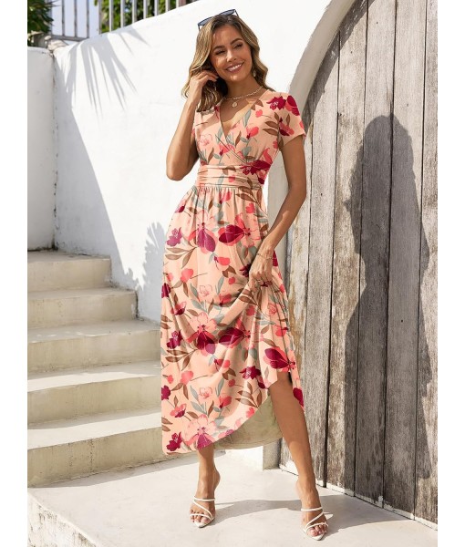Gracyoga Women's Summer Dresses 2025 Short Sleeve Maxi Dress Casual V Neck Flowy Sundress with Pockets