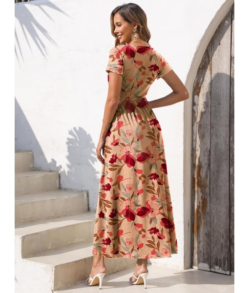 Gracyoga Women's Summer Dresses 2025 Short Sleeve Maxi Dress Casual V Neck Flowy Sundress with Pockets