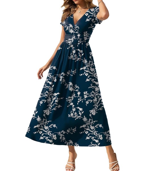 Gracyoga Women's Summer Dresses 2025 Short Sleeve Maxi Dress Casual V Neck Flowy Sundress with Pockets