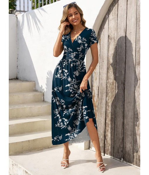 Gracyoga Women's Summer Dresses 2025 Short Sleeve Maxi Dress Casual V Neck Flowy Sundress with Pockets