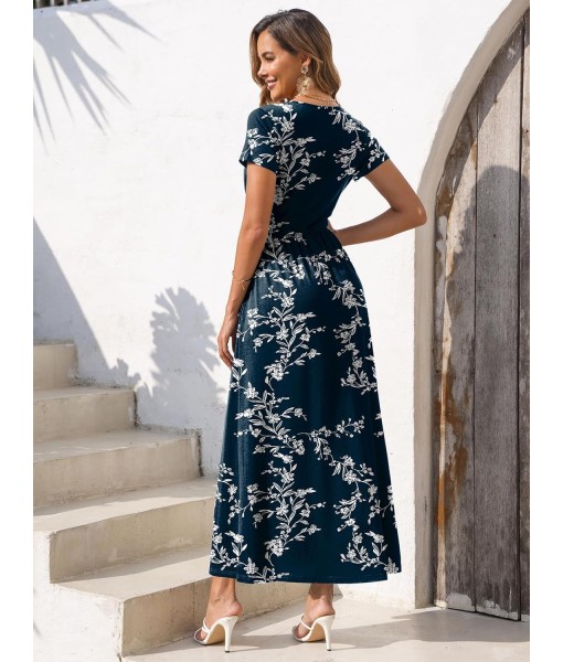 Gracyoga Women's Summer Dresses 2025 Short Sleeve Maxi Dress Casual V Neck Flowy Sundress with Pockets