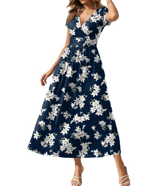 Gracyoga Women's Summer Dresses 2025 Short Sleeve Maxi Dress Casual V Neck Flowy Sundress with Pockets