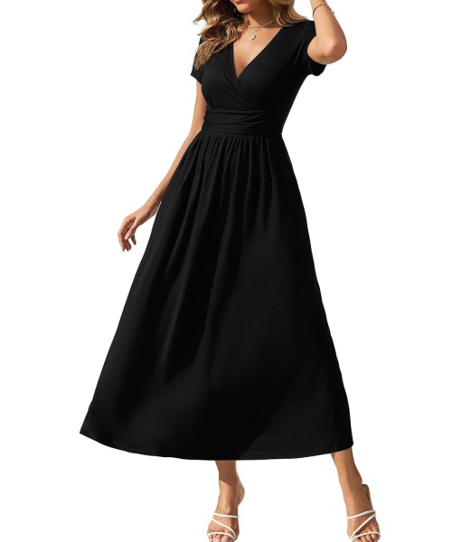 Gracyoga Women's Summer Dresses 2025 Short Sleeve Maxi Dress Casual V Neck Flowy Sundress with Pockets