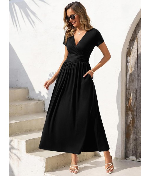 Gracyoga Women's Summer Dresses 2025 Short Sleeve Maxi Dress Casual V Neck Flowy Sundress with Pockets