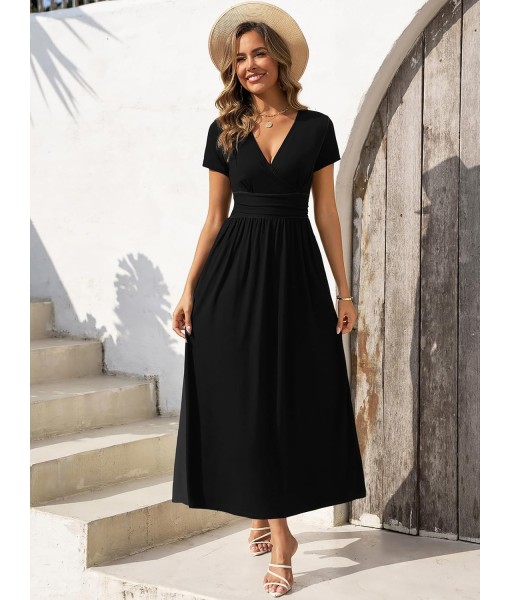Gracyoga Women's Summer Dresses 2025 Short Sleeve Maxi Dress Casual V Neck Flowy Sundress with Pockets
