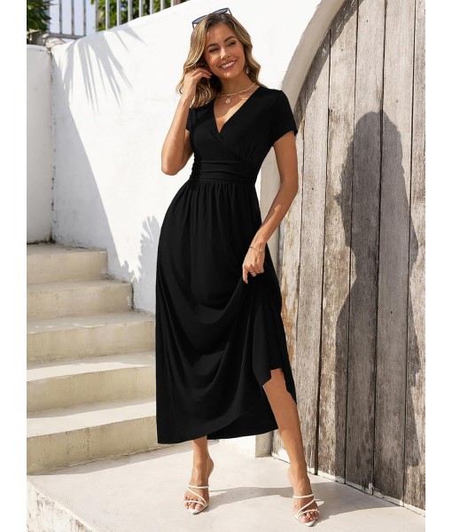 Gracyoga Women's Summer Dresses 2025 Short Sleeve Maxi Dress Casual V Neck Flowy Sundress with Pockets