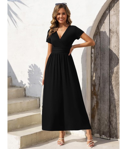 Gracyoga Women's Summer Dresses 2025 Short Sleeve Maxi Dress Casual V Neck Flowy Sundress with Pockets