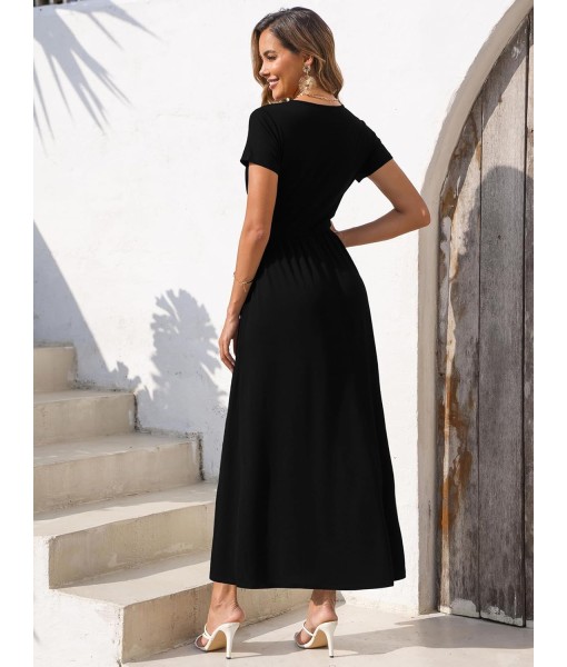 Gracyoga Women's Summer Dresses 2025 Short Sleeve Maxi Dress Casual V Neck Flowy Sundress with Pockets