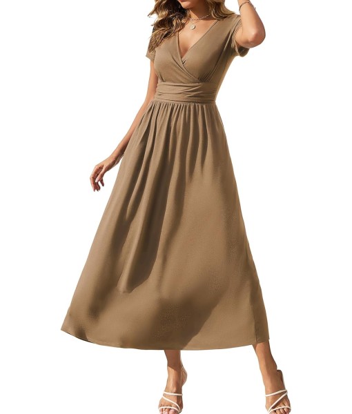 Gracyoga Women's Summer Dresses 2025 Short Sleeve Maxi Dress Casual V Neck Flowy Sundress with Pockets
