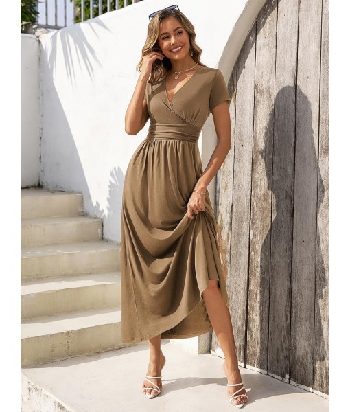 Gracyoga Women's Summer Dresses 2025 Short Sleeve Maxi Dress Casual V Neck Flowy Sundress with Pockets
