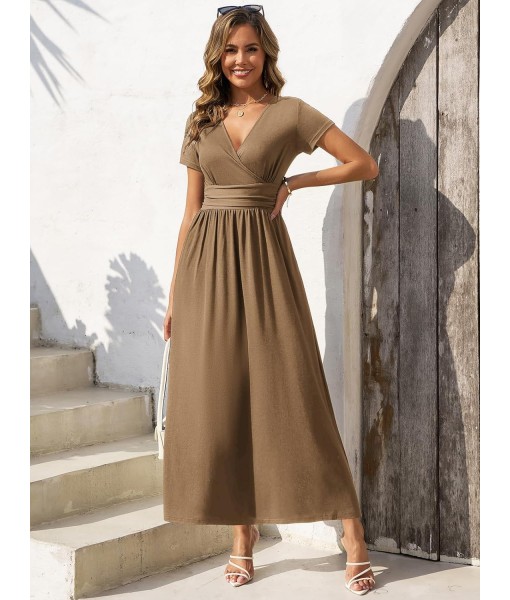 Gracyoga Women's Summer Dresses 2025 Short Sleeve Maxi Dress Casual V Neck Flowy Sundress with Pockets