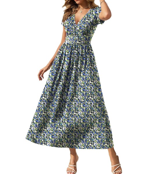 Gracyoga Women's Summer Dresses 2025 Short Sleeve Maxi Dress Casual V Neck Flowy Sundress with Pockets