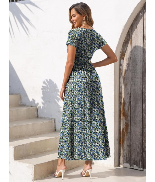 Gracyoga Women's Summer Dresses 2025 Short Sleeve Maxi Dress Casual V Neck Flowy Sundress with Pockets