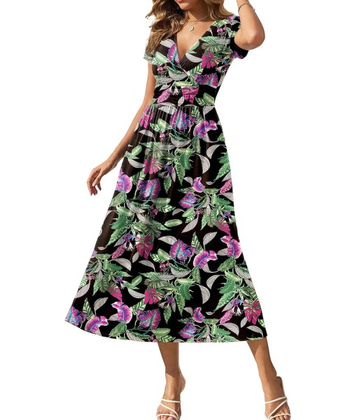 Gracyoga Women's Summer Dresses 2025 Short Sleeve Maxi Dress Casual V Neck Flowy Sundress with Pockets