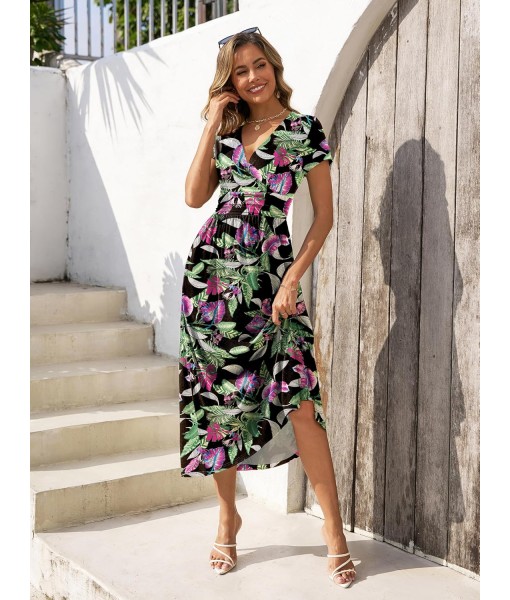 Gracyoga Women's Summer Dresses 2025 Short Sleeve Maxi Dress Casual V Neck Flowy Sundress with Pockets