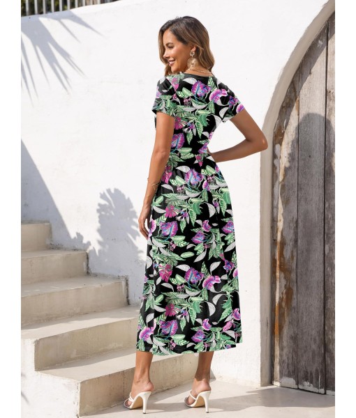 Gracyoga Women's Summer Dresses 2025 Short Sleeve Maxi Dress Casual V Neck Flowy Sundress with Pockets