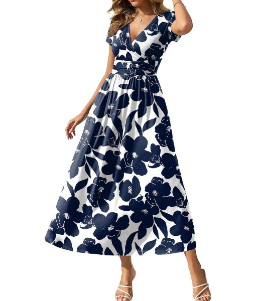 Gracyoga Women's Summer Dresses 2025 Short Sleeve Maxi Dress Casual V Neck Flowy Sundress with Pockets