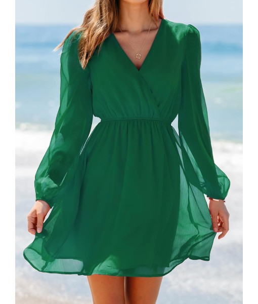 CUPSHE Women's Mini Dresses Casual Spring V Neck Chiffon Long Peasant Sleeves Flowy Summer Dress