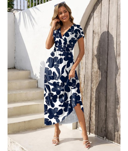 Gracyoga Women's Summer Dresses 2025 Short Sleeve Maxi Dress Casual V Neck Flowy Sundress with Pockets