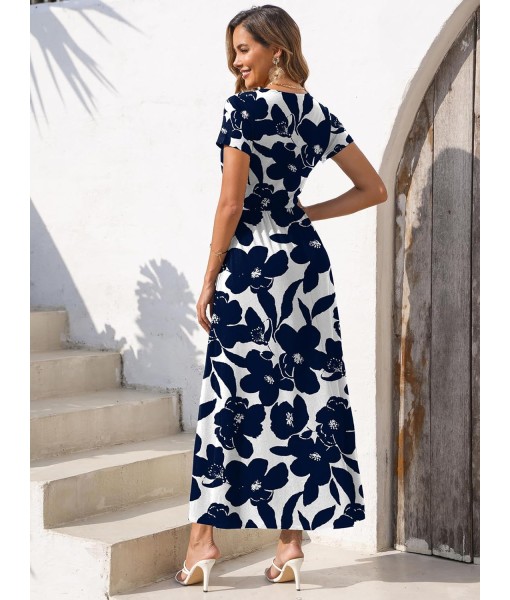 Gracyoga Women's Summer Dresses 2025 Short Sleeve Maxi Dress Casual V Neck Flowy Sundress with Pockets