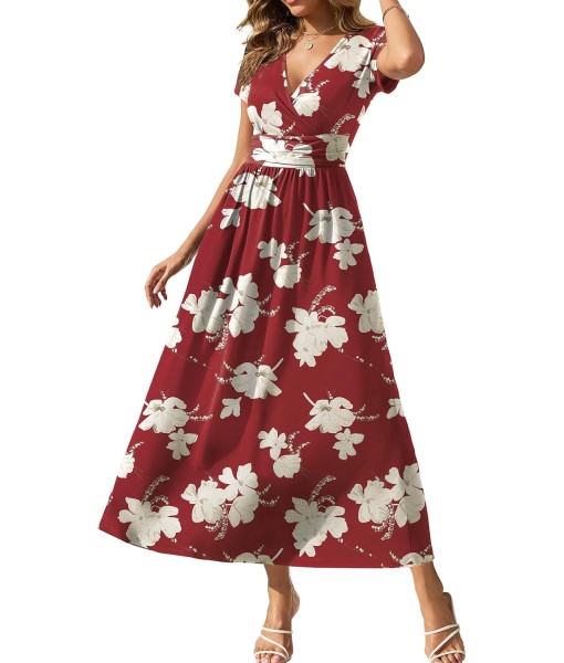 Gracyoga Women's Summer Dresses 2025 Short Sleeve Maxi Dress Casual V Neck Flowy Sundress with Pockets