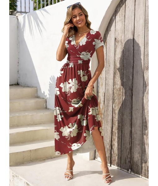 Gracyoga Women's Summer Dresses 2025 Short Sleeve Maxi Dress Casual V Neck Flowy Sundress with Pockets