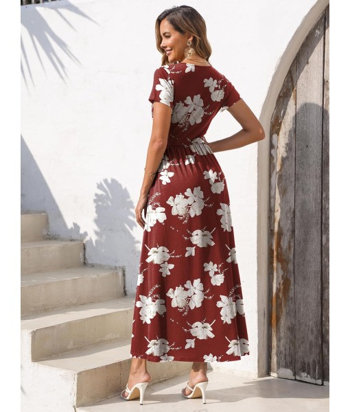Gracyoga Women's Summer Dresses 2025 Short Sleeve Maxi Dress Casual V Neck Flowy Sundress with Pockets