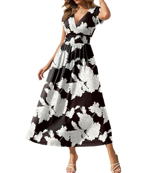 Gracyoga Women's Summer Dresses 2025 Short Sleeve Maxi Dress Casual V Neck Flowy Sundress with Pockets