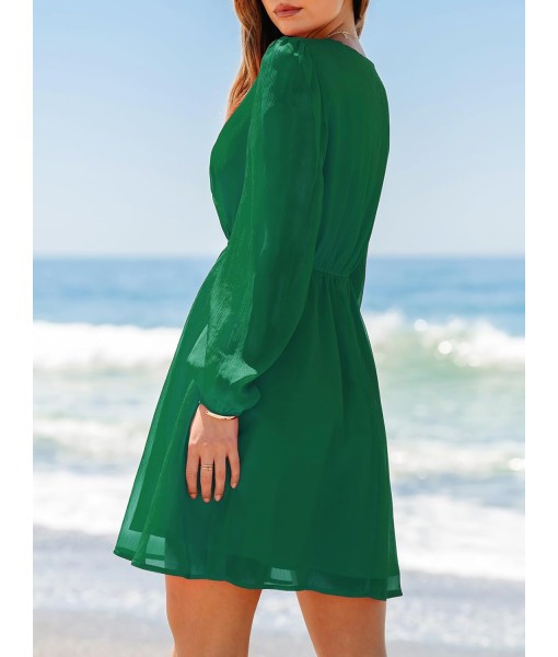 CUPSHE Women's Mini Dresses Casual Spring V Neck Chiffon Long Peasant Sleeves Flowy Summer Dress