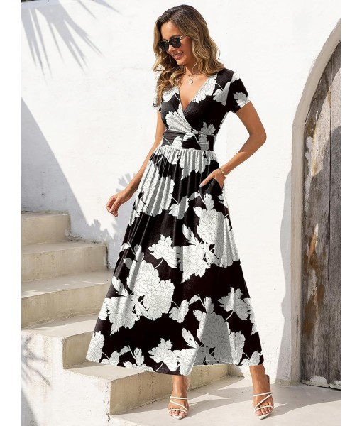 Gracyoga Women's Summer Dresses 2025 Short Sleeve Maxi Dress Casual V Neck Flowy Sundress with Pockets