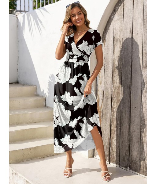 Gracyoga Women's Summer Dresses 2025 Short Sleeve Maxi Dress Casual V Neck Flowy Sundress with Pockets