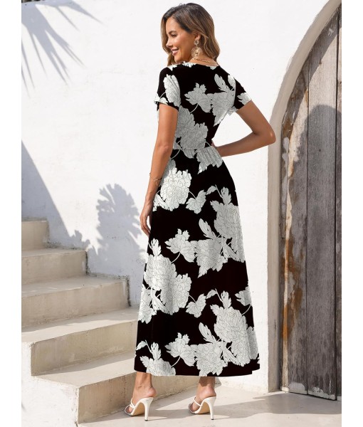 Gracyoga Women's Summer Dresses 2025 Short Sleeve Maxi Dress Casual V Neck Flowy Sundress with Pockets