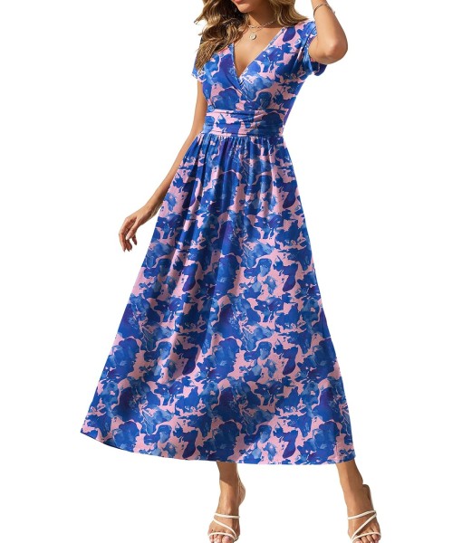 Gracyoga Women's Summer Dresses 2025 Short Sleeve Maxi Dress Casual V Neck Flowy Sundress with Pockets