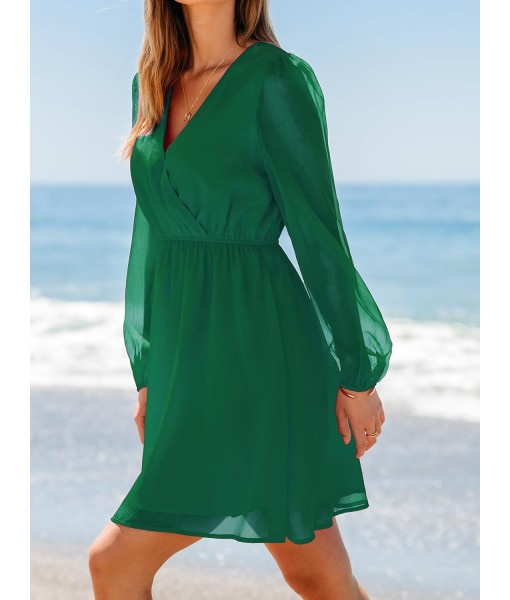 CUPSHE Women's Mini Dresses Casual Spring V Neck Chiffon Long Peasant Sleeves Flowy Summer Dress