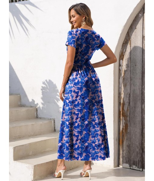 Gracyoga Women's Summer Dresses 2025 Short Sleeve Maxi Dress Casual V Neck Flowy Sundress with Pockets