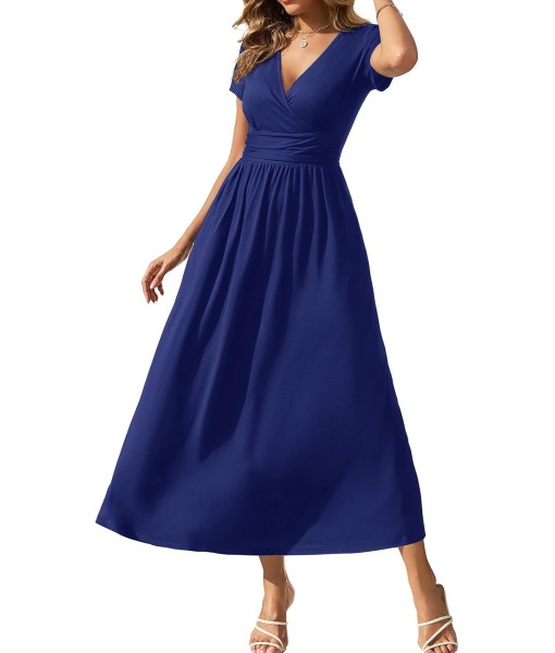 Gracyoga Women's Summer Dresses 2025 Short Sleeve Maxi Dress Casual V Neck Flowy Sundress with Pockets