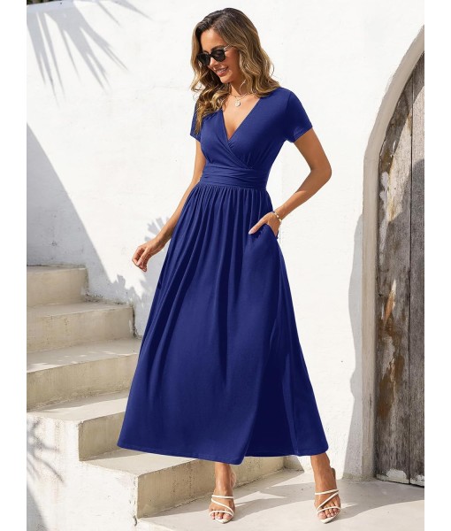 Gracyoga Women's Summer Dresses 2025 Short Sleeve Maxi Dress Casual V Neck Flowy Sundress with Pockets