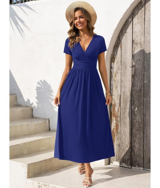 Gracyoga Women's Summer Dresses 2025 Short Sleeve Maxi Dress Casual V Neck Flowy Sundress with Pockets
