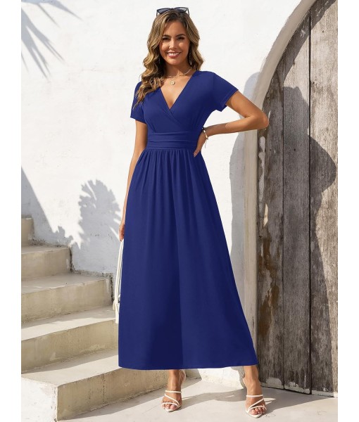 Gracyoga Women's Summer Dresses 2025 Short Sleeve Maxi Dress Casual V Neck Flowy Sundress with Pockets