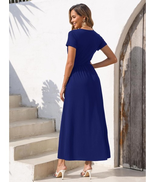Gracyoga Women's Summer Dresses 2025 Short Sleeve Maxi Dress Casual V Neck Flowy Sundress with Pockets