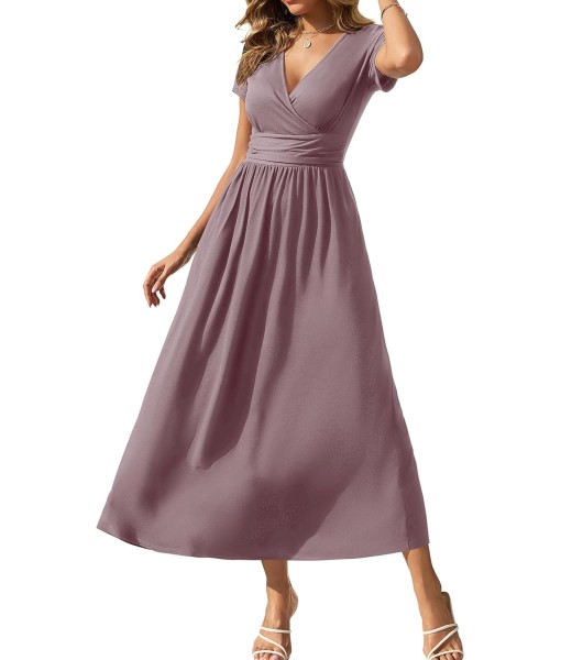 Gracyoga Women's Summer Dresses 2025 Short Sleeve Maxi Dress Casual V Neck Flowy Sundress with Pockets