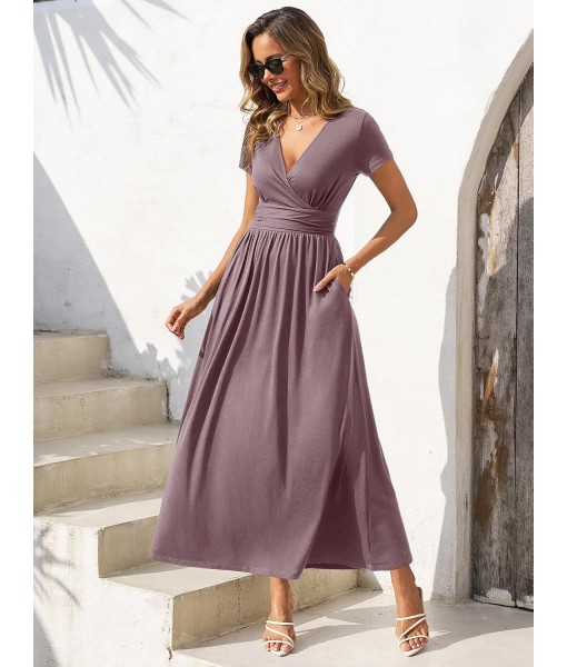 Gracyoga Women's Summer Dresses 2025 Short Sleeve Maxi Dress Casual V Neck Flowy Sundress with Pockets