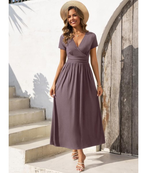 Gracyoga Women's Summer Dresses 2025 Short Sleeve Maxi Dress Casual V Neck Flowy Sundress with Pockets