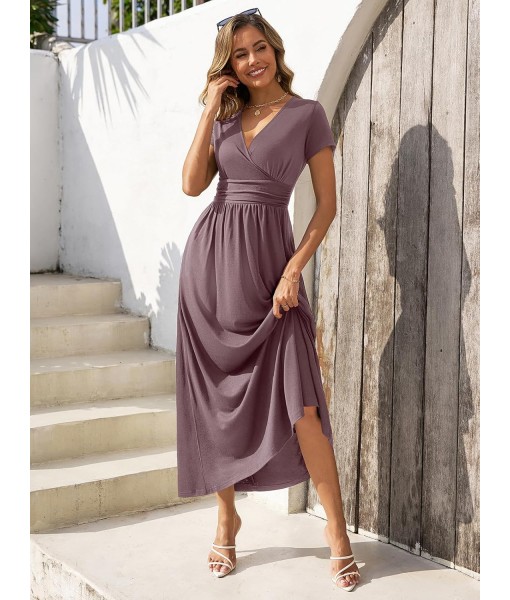 Gracyoga Women's Summer Dresses 2025 Short Sleeve Maxi Dress Casual V Neck Flowy Sundress with Pockets