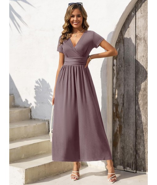 Gracyoga Women's Summer Dresses 2025 Short Sleeve Maxi Dress Casual V Neck Flowy Sundress with Pockets
