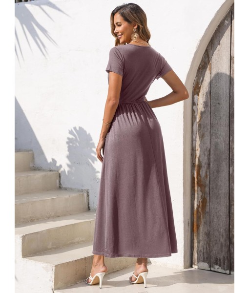 Gracyoga Women's Summer Dresses 2025 Short Sleeve Maxi Dress Casual V Neck Flowy Sundress with Pockets