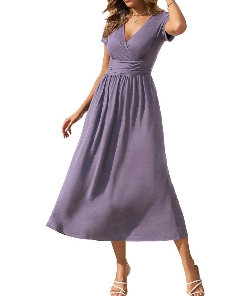 Gracyoga Women's Summer Dresses 2025 Short Sleeve Maxi Dress Casual V Neck Flowy Sundress with Pockets