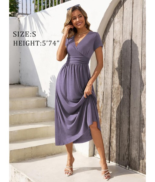 Gracyoga Women's Summer Dresses 2025 Short Sleeve Maxi Dress Casual V Neck Flowy Sundress with Pockets