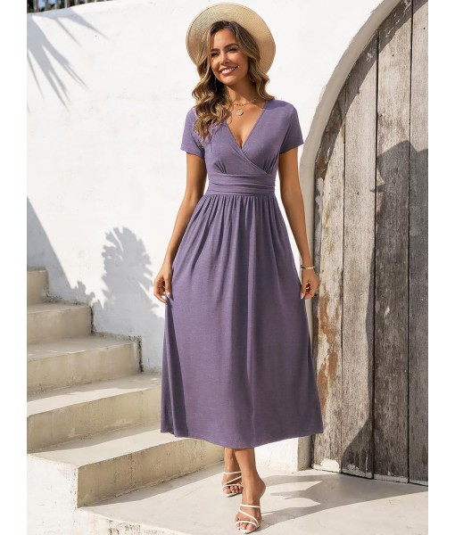 Gracyoga Women's Summer Dresses 2025 Short Sleeve Maxi Dress Casual V Neck Flowy Sundress with Pockets